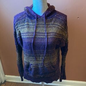 Full Circle Trends Cozy Purple and Gold Knit Hoodie Sweater